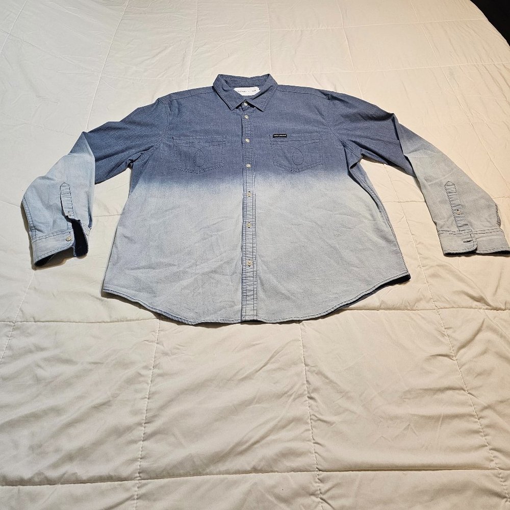 Calvin Klein Jeans Men's  Western 2 Toned Denim  Button-Down Shirt - Size XL